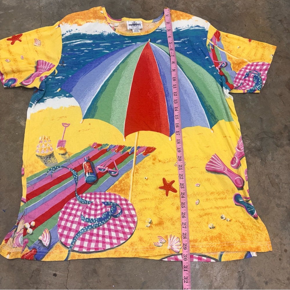 Vintage 90s YS Sport Beach Umbrella All Over Print T Shirt Made in USA 2X Large - Picture 3 of 6
